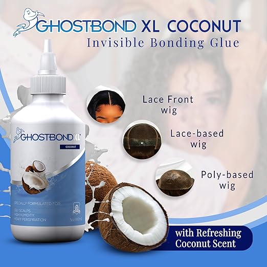 GHOSTBOND XL Hair Replacement Adhesive - 5oz - Invisible Bonding Wig Glue: Extra Moisture Control - Water & Oil-Resistant, Light Hold for Poly and Lace Hairpiece, Wig, Toupee Systems, (Coconut)