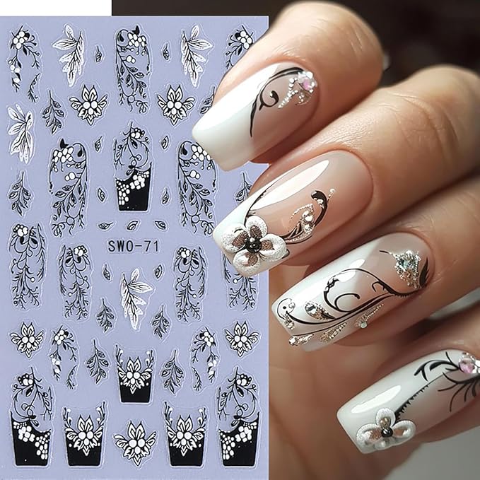 4 Sheets Flowers Nail Stickers 3D Self Adhesive Floral Nail Art Stickers Design Spring Summer Floral Leaf Plant Nail Supply Flower Nail Decals for Women Girls DIY Manicure Decoration