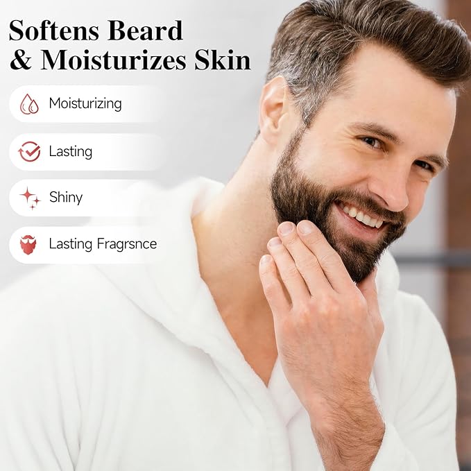 Beard Balm，2X Concentration Biotin Beard Balm for Men (2 oz) - Natural Mens Beard Oil with Castor Oil，Argan Oil, Jojoba Oil and Vitamin,Thickening for Beard，Beard Growth Softener (Vanilla)