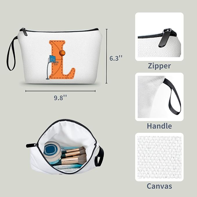 ARIOSEY Basketball Gifts Monogrammed Cosmetic Travel Makeup Bag Basketball Accessories Graduation Birthday Gifts for Girls Coaches Daughters Team Friend Mom Player-L