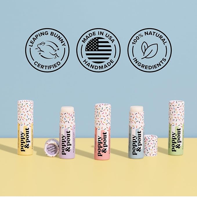 Poppy & Pout Birthday Cake Jumbo Lip Balm | All Natural Lip Balms & Moisturizers | Hydrates with Beeswax, Vitamin E, Organic Coconut Oil | Cruelty-Free | Lip Balm in Recyclable Cardboard Tube (Purple)