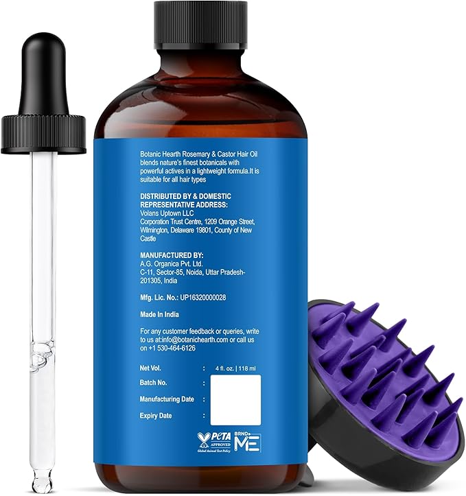 Botanic Hearth Hair Oil for Hair Growth | Strengthening Dry, Frizzy, Damaged Hair & Scalp Treatment | No Parabens or Harmful Sulfates | All Hair Types | Rosemary Castor Hair Oil - 4 Fl Oz