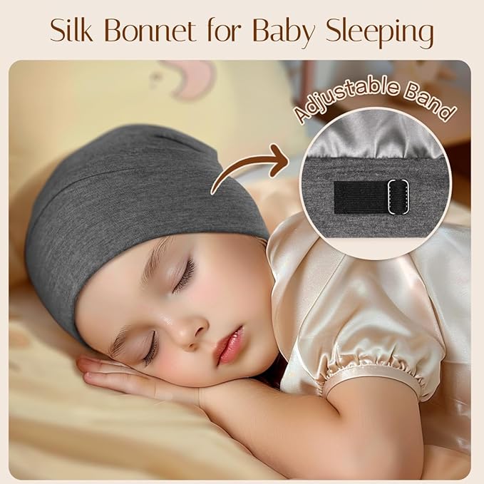 OLESILK Silk Baby Bonnet 6-12 Months: 100% Mulberry Silk & Modal, Anti-Frizz for Curly Hair, Adjustable Fit Growing Toddler