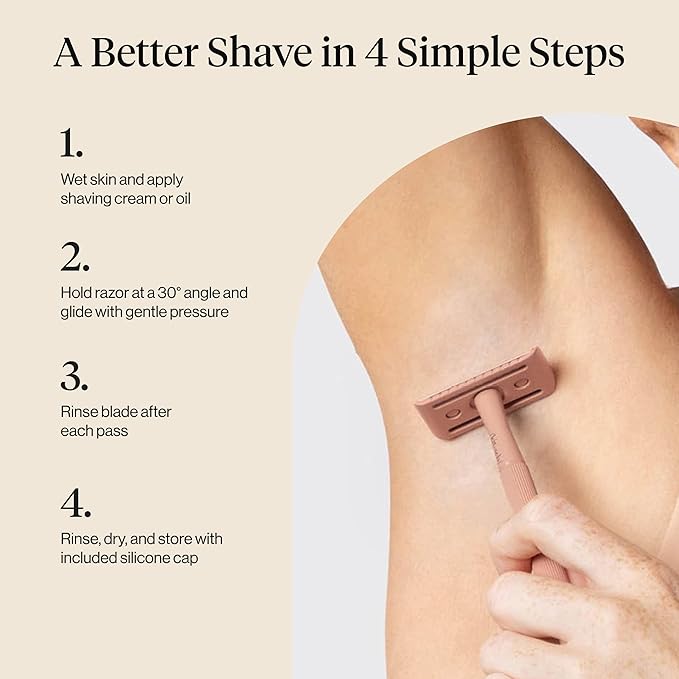 Kitsch Double Edge Safety Razors for Women and Men, Long Metal Handle and Stainless Steel Single Blade Razor with 5 Double Edge Refills, for Shaving and Travel Essentials - Terracotta
