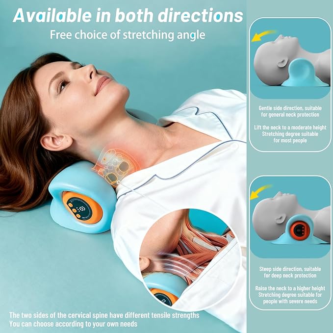 Neck Massager, Masajeador de Cuello, 3 Modes Electric Neck and Shoulder Relaxer Pillow, with Heat 26° Angle Cervical Traction Device for Pain Relief Deep Tissue