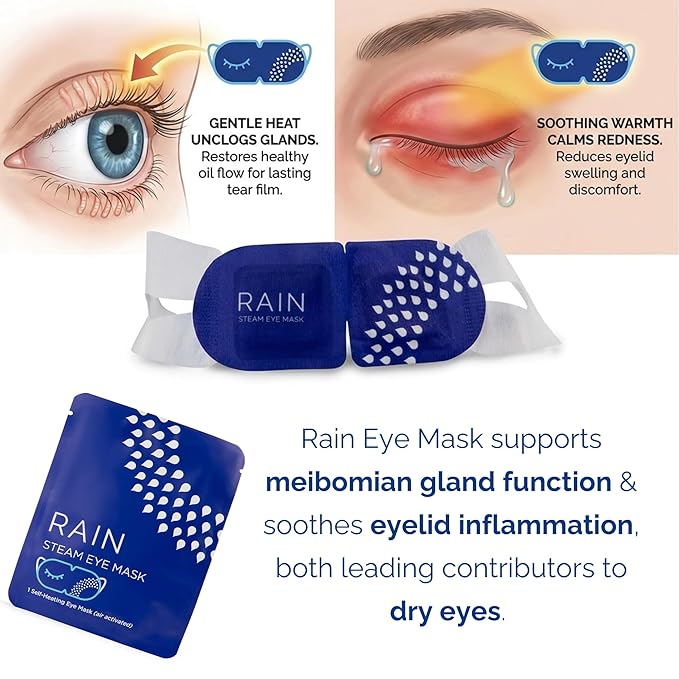 Rain Self Heating Steam Eye Mask for Dry Eyes - Warming Eye Compress with Moist Heat Therapy - Disposable Hot Compress Relief for Stye Treatment, Eye Fatigue & Dry Eye Relief (20 Pack)