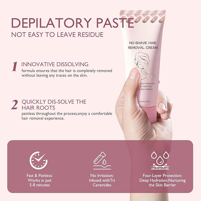 New No Shave Hair Removal Cream,Fast and Gentle, Suitable for Sensitive Skin, Fast and Gentle, Moisturizes and Nurtures Skin, Leaving it Soft and Protected after Hair Removal