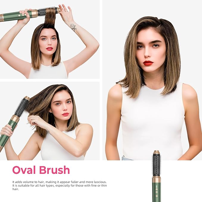 7 in 1 Blow Dryer Brush, Air Wrap Brush Set Hair Dryer Brush 110,000 RPM with Negative Ion Hair Styler Dry, Curling, Volumizing, Straightening and Styling (Green)