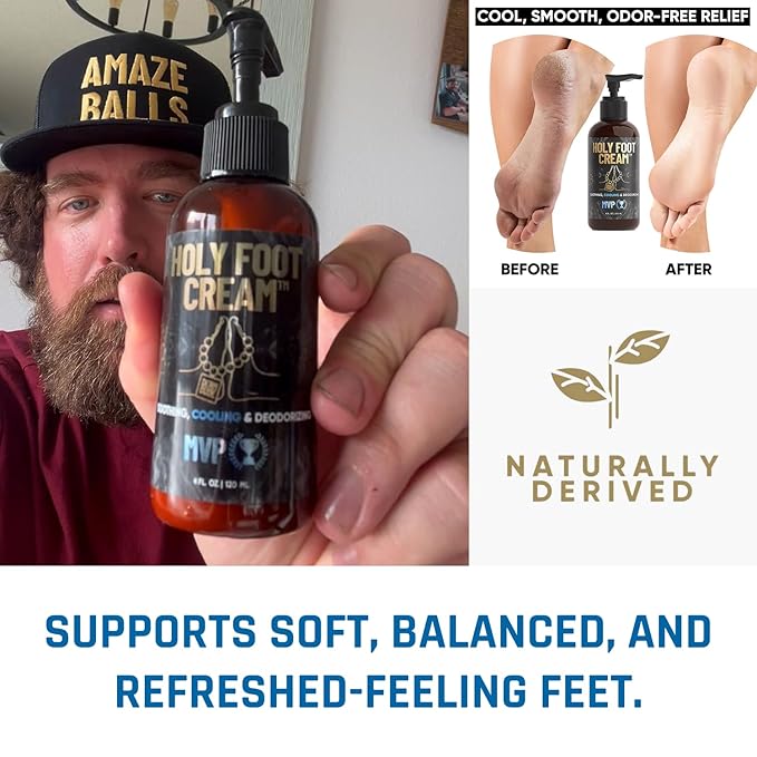 Derm Dude Holy Foot Cream | Daily Moisturizing Foot Cream with DeoPlex for Freshness & Arrowroot for Lightweight Hydration | MVP Scent 4oz