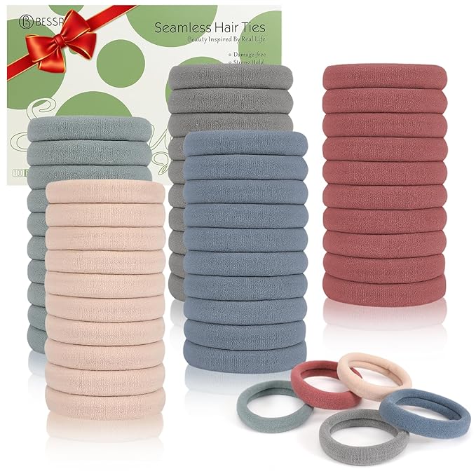 Bessrung 100 PCS Seamless Nylon Hair Ties, No Damage Elastics Hair Ties for Women Girls, Soft Stretchy Ponytail Holders for Thin Thick Hair, Snag-Free Hair Bands Valentine's Day Gift(Lake-Blue)