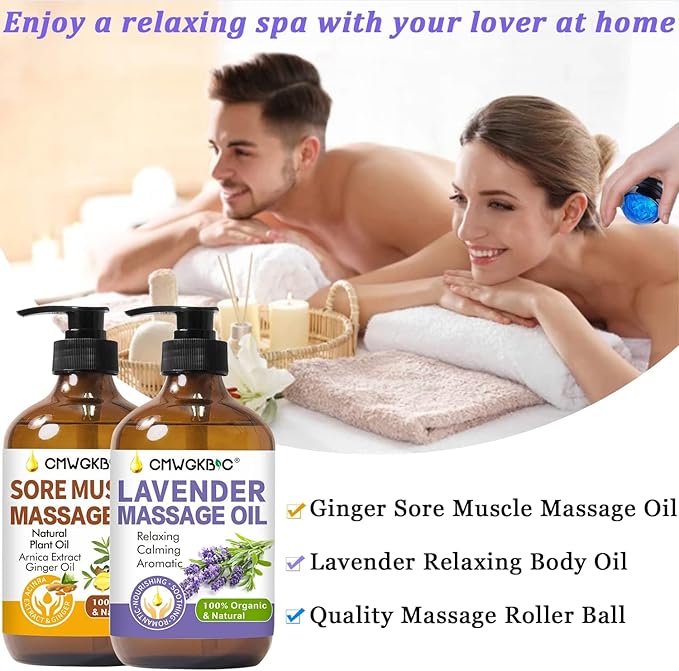 Valentines Day Gifts for Him Her,Gift for Women Men,Massage Oil for Massage Therapy,Lymphatic Drainage-Ginger Oil Sore Muscle Arnica Oil &Lavender Oil Relaxing Massage Oils for Date Night,Massage Ball