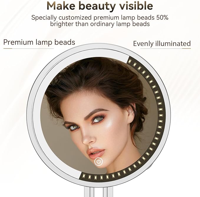 Travel Makeup Mirror with Lights,3000mAh Rechargeable 1X/20X Magnifying Mirror with Light, 7" Portable Lighted Beauty Mirror, Make Up Mirrors with 3 Light Colors, Dimmable Tabletop Handhold Hanging