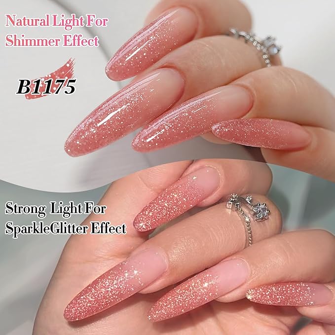 Double Rhythm 0.5Oz Glitter Gel Polish Shimmer Reflective Color for Nail Art Salon DIY Soak Off 15ml Nail Lamp Gel Polish at Home (Rose Pink-B1175)