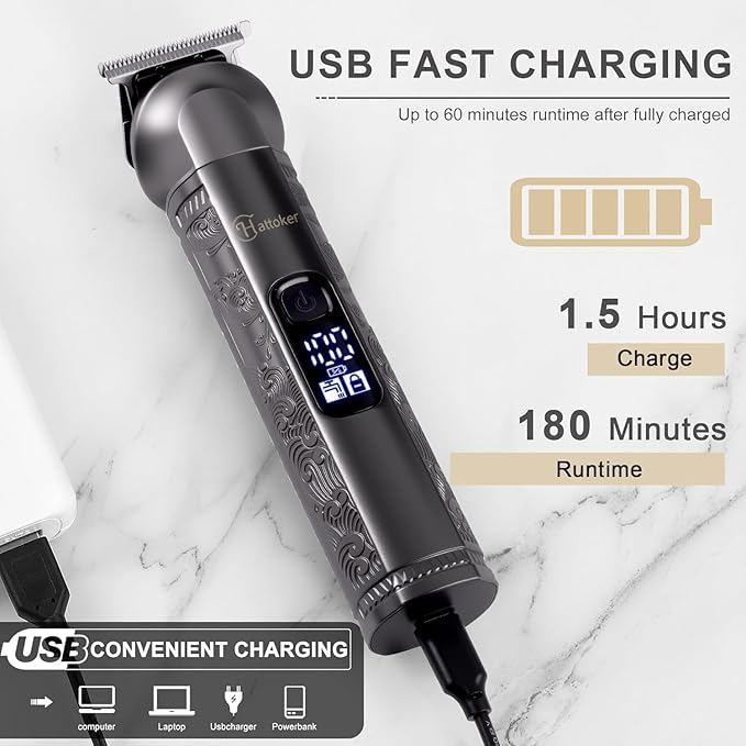 Hatteker 8-in-1 Multi-Functional Grooming Kit for Men Beard Trimmer for Men Hair Clipper Precision TrimmerNose Ear Trimmer Body Groomer Zero-Gap T-Blade, IPX7 Waterproof Cordless Trimmer Set