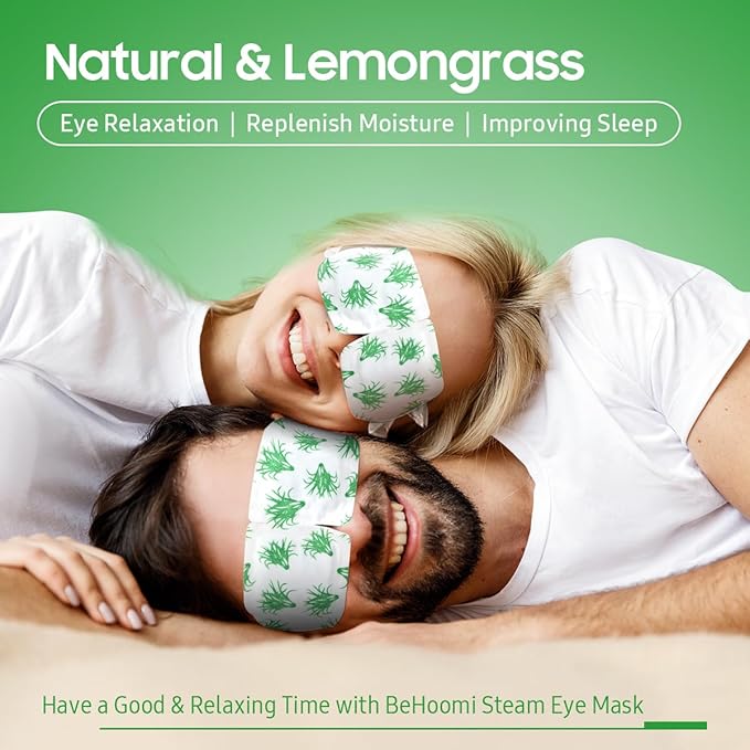 BeHoomi 30Packs Steam Eye Mask, Heated Eye Mask Warm Compress for Eyes, Self Heating Disposable Steam Mask for Home Sleep, Spa, Travel Essentials & Relaxation Gifts, Stocking Stuffers (Lemongrass)