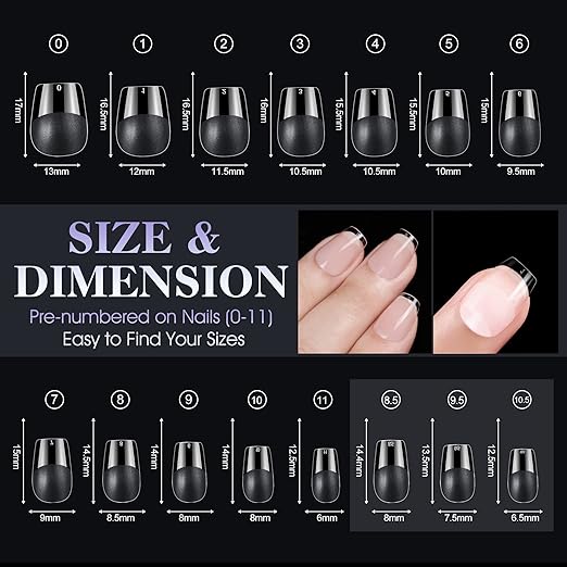 Gelike EC Extra Short Soft Gel Nail Tips Kit for Soak Off Nail Extensions,Full Cover,Coffin Shaped,Pre-buff PMMA Resin,Clear Ultra-Thin Design,15 Sizes,240 Pieces