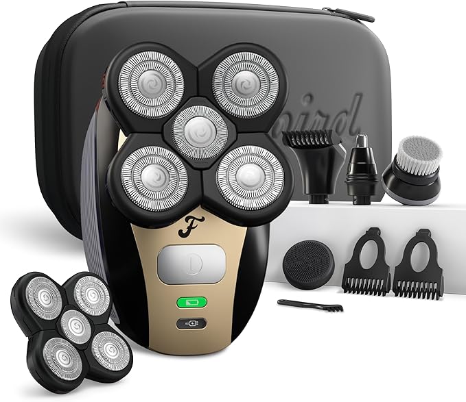 Freebird FlexSeries Electric Head & Body Hair Shaver, Mens Cordless Rechargeable Wet & Dry Skull, Bald Head, Back, Groin Waterproof Razor (FlexSeries, Shaver Kit + Travel Case + Extra Blade)