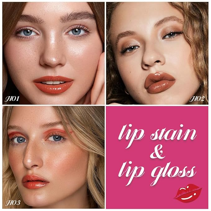 evpct ‌3Pcs Matte Liquid Lipstick Marker Pen Lip Liner Combo Set with Lip Oil, Nude Maple Caramel Red 2 in 1 Lipgloss Tint Lipstick Long Lasting Waterproof for Women, Longwear Lips Stain 24 hours