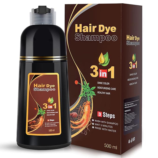 IIIMEIDU Chestnut Brown Hair Dye, Herbal Hair Color for Gray Hair Coverage, Color Shampoo for Women and Men, 3 in 1 Natural Ingredients, 500ml