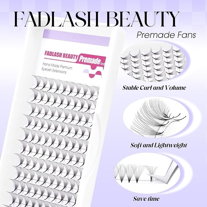 Premade Fans Eyelash Extensions 0.07D Curl Individual Lashes 8D Premade Easy Fan Lashes Soft Lash Extensions 10mm for Professional Salon Use(0.07D-10mm)