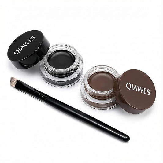 2 in 1 Black and Brown Gel Eyeliner Set Water Proof Smudge Proof, Last for All Day Long, Work Great with Eyebrow, 2 Pieces Eye Makeup Brushes Included