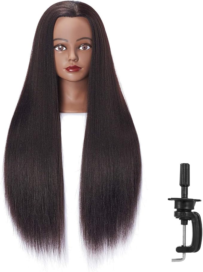 Hairingrid 26"-28" Mannequin Head Hair Styling Training Head Manikin Cosmetology Doll Head Synthetic Fiber Hair and Free Clamp Holder (Yaki-Black)