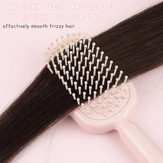 Retractable Cushion Massage Comb,Self Cleaning Hair Brush,Massage Comb With Retractable Bristles,One-pull Clean Anti Static Brushs, Hairs Styling Tools for All Hairs Types (Pink)