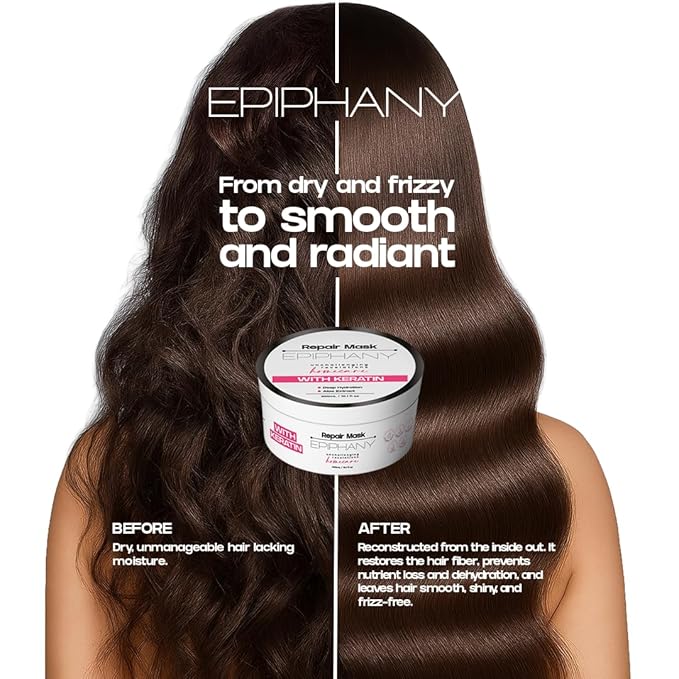 Epiphany Keratin Repair Hair Mask–Deep Conditioning Treatment for Dry, Damaged, Overprocessed & Color-Treated Hair–Strengthens, Restores &Hydrates with Aloe, VitaminE & Botanical Extracts–Sulfate-Free