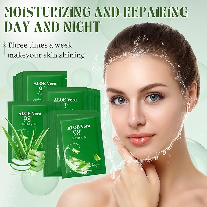 Siifert 60 Pcs Travel Size Aloe Vera Gel 98% Organic After Sun Moisturizer for Face, Body, Soothing Hydrating Lotion Bulk for Winter Vacation, Guests Skin Care Gifts