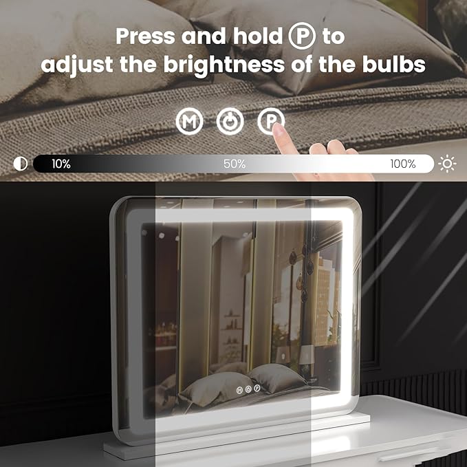 Vanity Mirror with Lights, 23"x 18" Large LED Lighted Mirror with Detachable 10X Magnification & 3 Colors Modes, and USB Charging Port for Vanity Desk Tabletop (White, 23 * 18)