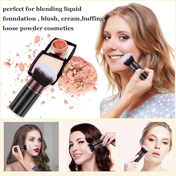 Keriloo Retractable Makeup Brush,Travel Powder Kabuki Makeup Brush Face Blush Brushes for Blending Liquid, Foundation, Blush, Bronzer, Buffing, Sunscreen,Flawless Cosmetics
