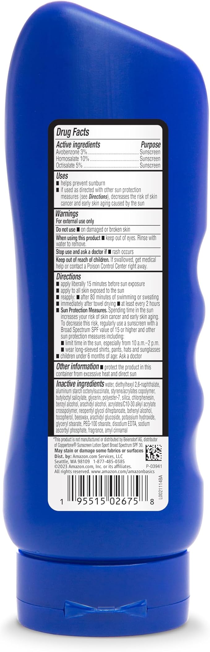 Amazon Basics Sport Sunscreen Lotion SPF 30, Water Resistant (80min), Formulated without Octinoxate & Oxybenzone, Broad Spectrum UVA/UVB Protection, 8 Fluid Ounce