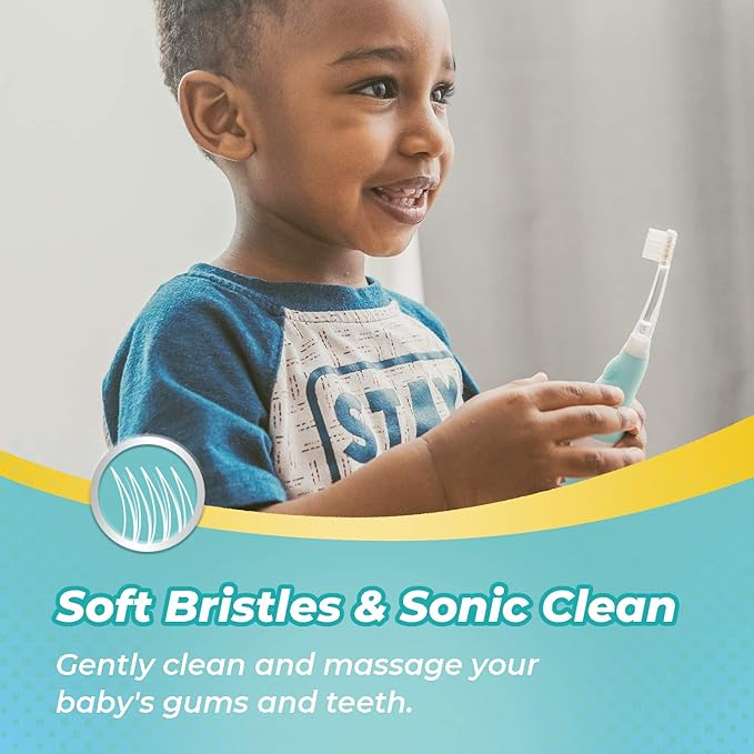 Papablic Toddler Sonic Electric Kids Toothbrush for Ages 1-3 Years, Baby Electric Toothbrush with Cute Dino Cover and Smart LED Timer, 2 Brush Heads (Debby)
