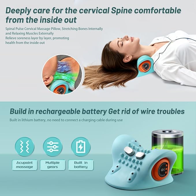 Neck Massager, Masajeador de Cuello, 3 Modes Electric Neck and Shoulder Relaxer Pillow, with Heat 26° Angle Cervical Traction Device for Pain Relief Deep Tissue