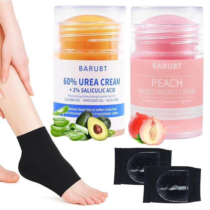 2PCS 60% Urea Foot Cream Stick 2% Salicylic Acid Foot Cream, Urea Foot Care Stick with Moisturizing Heel Socks, Intensive Foot Repair Balm for Exfoliates Dead Skin, Repairs Hydrates Dry, Cracked Feet