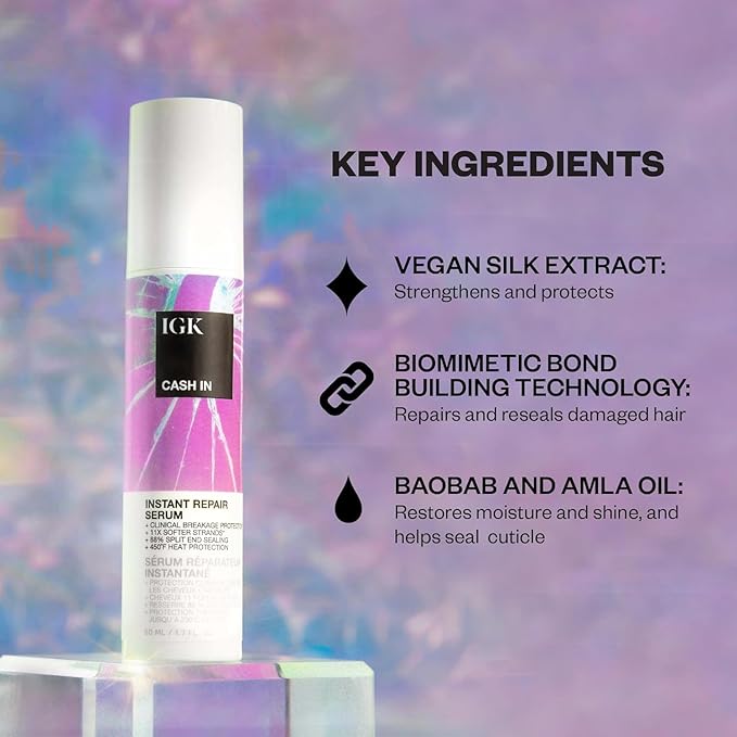 IGK Best Interest + Cash In Split Ends Repair Duo | Leave In Air Dry Serums for Damaged Hair | Instant Hair Breakage Treatment | 5 oz + 1.7 oz
