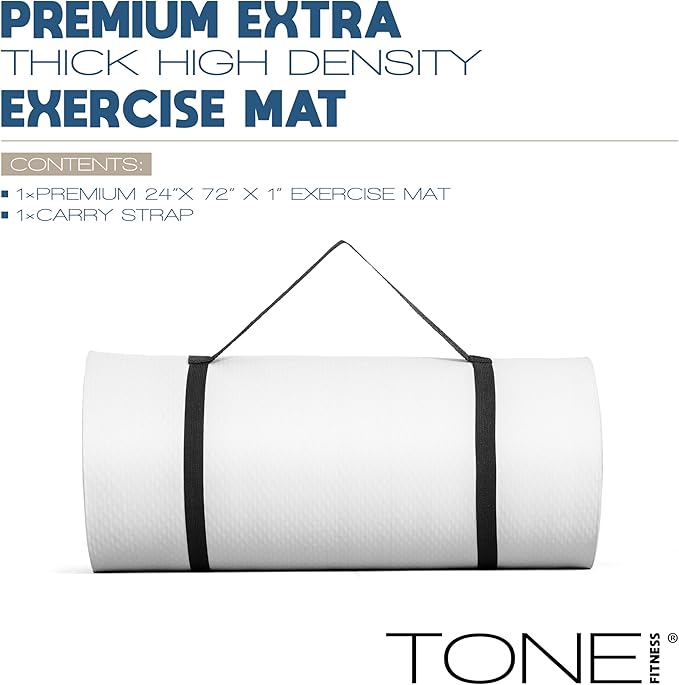 Tone Fitness 1-Inch Thick Yoga Mat | High-Density, Non-slip Exercise Mat with Carrying Strap for Yoga, Pilates, & Home Gym Workouts | Multiple Options