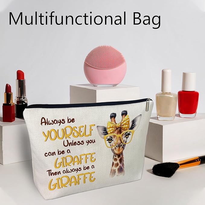 CLHHM Giraffe Gifts for Women, Giraffe Makeup Bag, Always be Yourself Unless You Can be a Giraffe Then Always be a Giraffe Gifts for Daughters Giraffe Lovers Mom, Grandma, Aunt, Sister