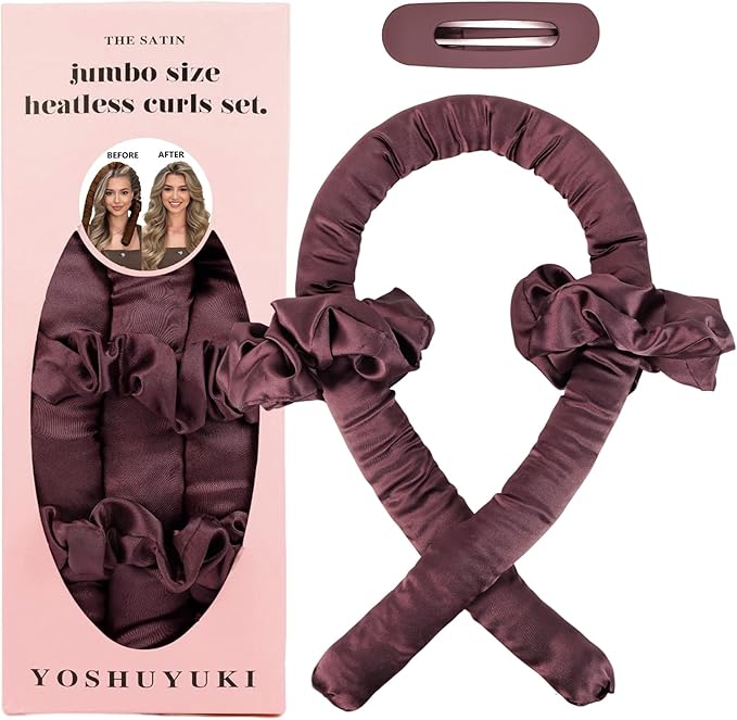 Jumbo Heatless Curls Overnight Hair Curlers to Sleep In Large Hair Rollers for Long Hair Blowout Look No Heat Overnight Curls, Soft Satin Flexi Rods Heatless Curling Rod Set Styling Tools for Women