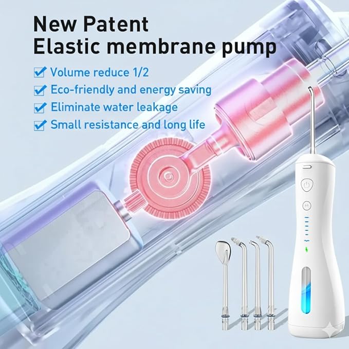 Portable Cordless Water Flosser for Teeth Cleaning – 6 Modes, 30-140 PSI, USB Type-C Rechargeable 2000mAh Battery, IPX7 Waterproof, 4 Nozzles, Ultra-Quiet, Travel-Friendly Oral Irrigator (Black)