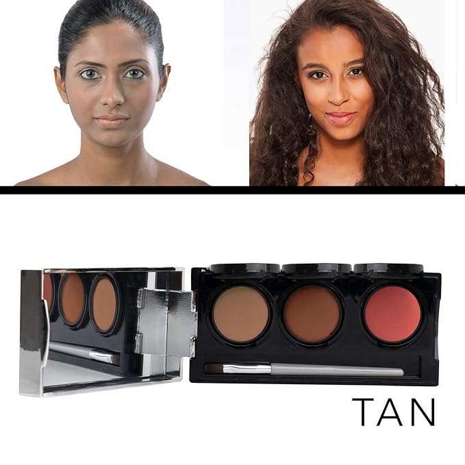 Dermaflage Tattoo Cover Up Makeup (Tan) - Bruise Full Coverage Concealer - Full Coverage Waterproof Concealer for Bruise, Scars & Acne - Smudge Proof Body Makeup Palette with 3 Pro SFX Shades + Brush
