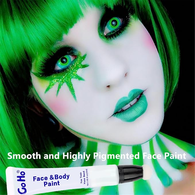 Go Ho Clown White Face Paint Washable,Water Based Cream White Face Body Paint Highly Pigmented,Smooth,Halloween Cosplay SFX Mime Vampire Skeleton Zombie Makeup