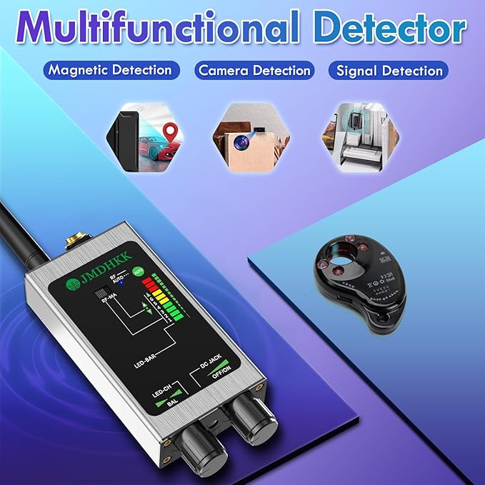 JMDHKK M8000 Hidden Camera Detector, Camera Finder,Bug Detector, Magnetic Tracker Detector, Portable Privacy Protection Device for Travel, Hotels, Vehicles, Offices, and Fitting Rooms (Silver)