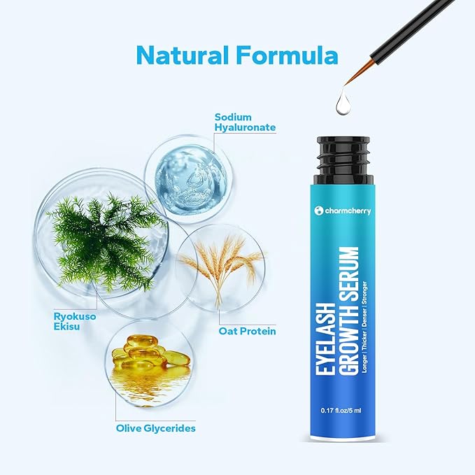 CharmCherry Eyelash Growth Serum (0.17 oz), Lash Serums for Fuller & Longer Looking Alluring Eyelashes, Eyelash Serum for Eyelashes & Eyebrows, Premium Lash Growth Serums for Eyelash Extensions