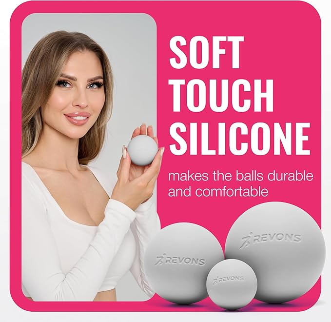 3 in 1 Massage Ball Set - Lacrosse Balls for Myofascial Release, Back Pain Relief, Face Fitness, Trigger Points, Yoga, Physical Therapy, Muscle Recovery and Soft Deep Tissue Massage (Gray)