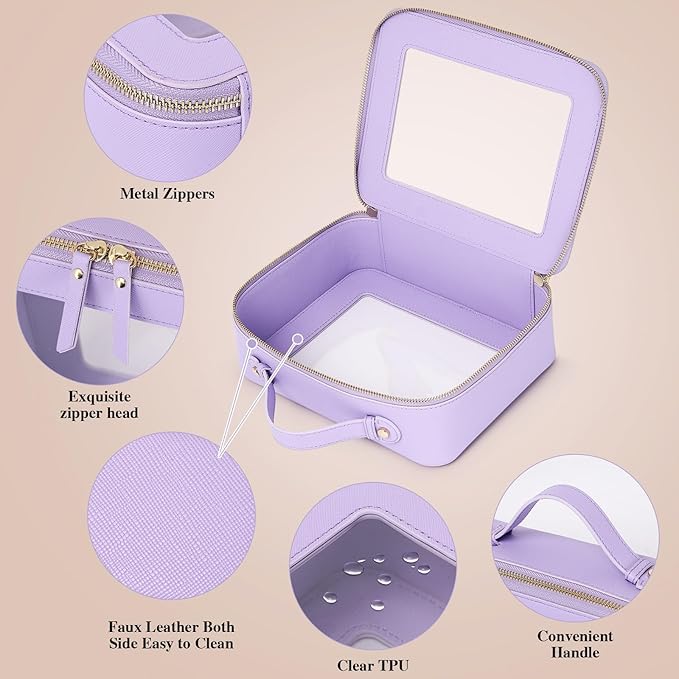 Pinkmik Clear Makeup Bag Waterproof Travel Case for Cosmetics and Toiletries Women's Purse Organizer and Clear Car Bag with Zipper (X/Purple, L+M+MINI)