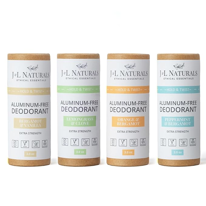 J&L Naturals Aluminum Free Deodorant for Men & Women | 100% Natural Ingredients With Coconut Oil, Shea Butter, & Essential Oils | Sustainable, Eco-Friendly (Citrus & Spicy, 3.0 Oz (Pack of 4))