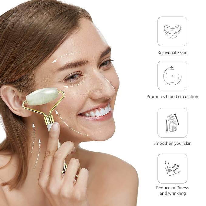 BAIMEI IcyMe Jade Roller & Gua Sha Set Face Roller and Gua Sha Facial Tools for Skin Care Routine and Puffiness, Self Care Gift for Men Women - Light Green