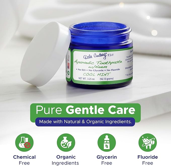 Dale Audrey Ayurvedic Mineralizing Tooth Paste, Organic Mint Flavor for Teeth Whitening and Fresh Breath, Enamel Repair Vegan Toothpaste | Natural Toothpaste Fluoride Free-3.25 Oz
