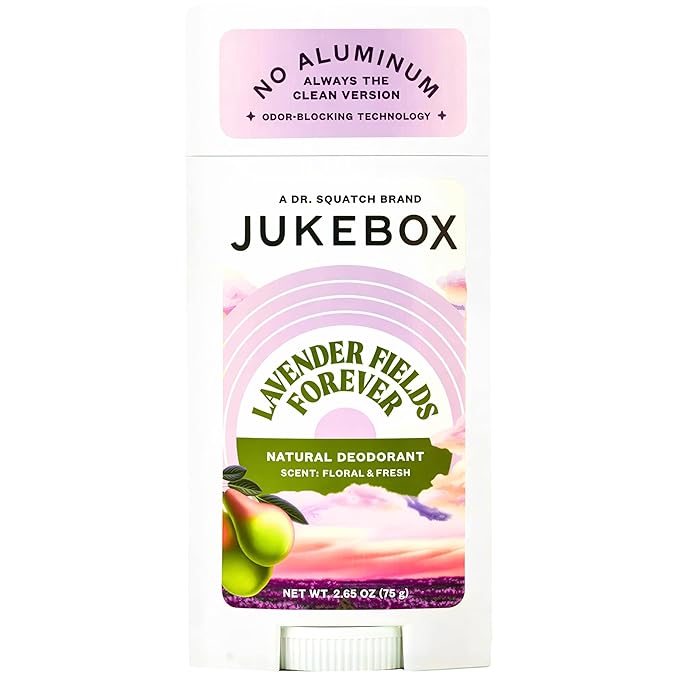JUKEBOX Natural Deodorant for Women–Lavender Fields Forever Scent–Aluminum-Free, No Baking Soda, No Harsh Chemicals, Odor Blocking Technology, Lavender, Pear, Driftwood-a Dr. Squatch Brand-2.65oz